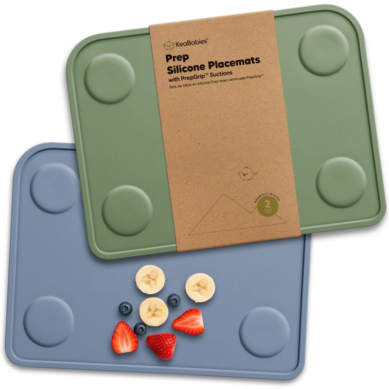 KeaBabies 2pk Silicone Placemats for Toddlers, Kids - 12x9 Non Slip Suction Baby Silicone Placemat for Restaurants, Dining Table,Travel, Easy to Clean, Food Grade/BPA-Free,Small Baby Table Mat(Slate) - Image 1