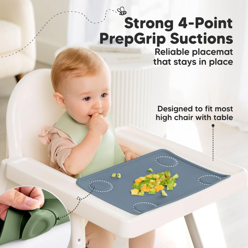 KeaBabies 2pk Silicone Placemats for Toddlers, Kids - 12x9 Non Slip Suction Baby Silicone Placemat for Restaurants, Dining Table,Travel, Easy to Clean, Food Grade/BPA-Free,Small Baby Table Mat(Slate) - Image 4