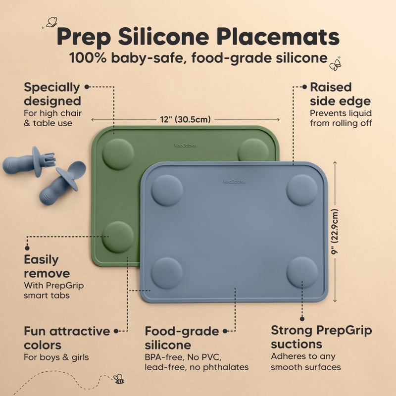 KeaBabies 2pk Silicone Placemats for Toddlers, Kids - 12x9 Non Slip Suction Baby Silicone Placemat for Restaurants, Dining Table,Travel, Easy to Clean, Food Grade/BPA-Free,Small Baby Table Mat(Slate) - Image 2