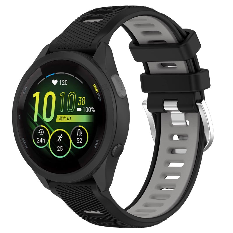 Garmin Forerunner 265/255 Music Replacement Band – 22mm Silicone Sport Strap (Black + Grey) - Image 1