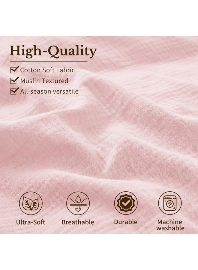 MEISHANG Muslin Duvet Cover Queen Size - 100% Organic Cotton, Soft Textured Gauze Weave Comforter Cover for Breathable All-Season with Zipper Closure - 3 Piece Set (Queen, Light Pink) - Image 4