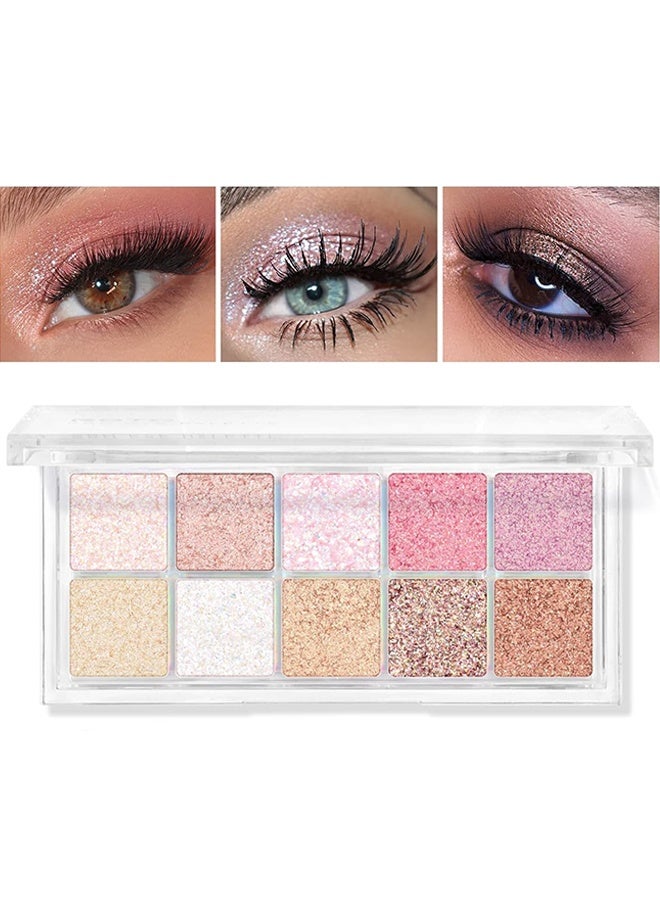 ديكالو لوحة ظلال عيون بلمعان تحتوي على 10 ألوان، ظلال عيون بالترتر اللامع، بودرة لؤلؤية لامعة للعيون، مكياج عيون بألوان متعددة لامعة، لوحة ظلال عيون بالترتر الوردي، ألوان ظلال عيون لامعة - Image 1