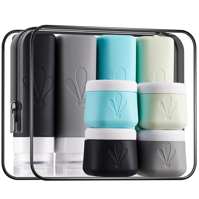Insfit 8 Pack Silicone Travel Bottles & Cream Jars With Toiletry Bag  3Oz Leakproof Containers & 2Oz Jars With Waterproof Labels  Bpa-Free Squeezable Toiletries Set For Shampoo  Lotion  Cosmetics - Image 1