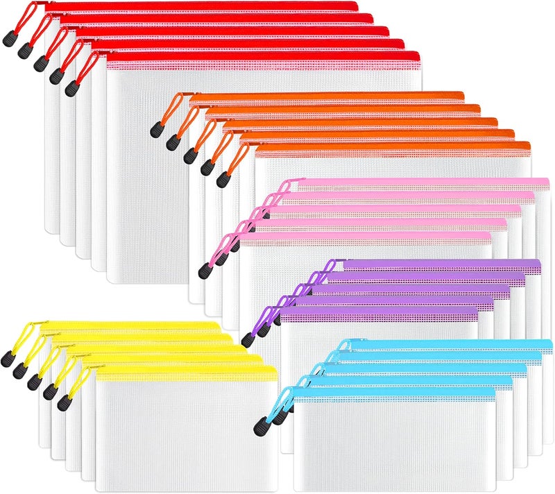 SUNEE Multisize Mesh Zipper Pouch (6 Colors, 30 Packs), Mesh Bags with Zipper for School Office Supplies, Puzzles & Games, Accessories - Image 1