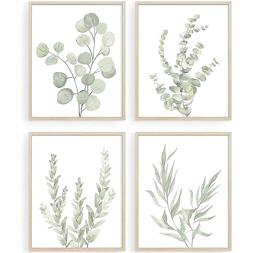 Howwii Botanical Boho Bathroom Decor Wall Art Prints, UNFRAMED Sage Green Plants Decor for Bedroom|Office, Minimalist Eucalyptus Leaves Watercolor Art Prints, Set of 4 Pictures, 8"x10" No Frames - Image 1