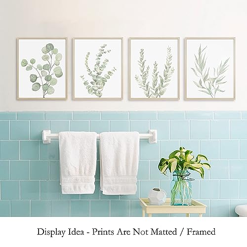 Howwii Botanical Boho Bathroom Decor Wall Art Prints, UNFRAMED Sage Green Plants Decor for Bedroom|Office, Minimalist Eucalyptus Leaves Watercolor Art Prints, Set of 4 Pictures, 8"x10" No Frames - Image 5