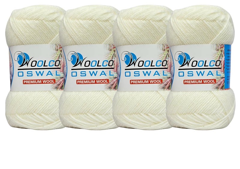 Woolco Oswal Microwool Acrylic Hand Knitting Yarn Pack of 4 Balls (100g Each), Soft Baby Yarn for Sweaters, Booties & DIY Knitting Projects – Baby Wool Thread for Beginners & Kids (Off White) - Image 1