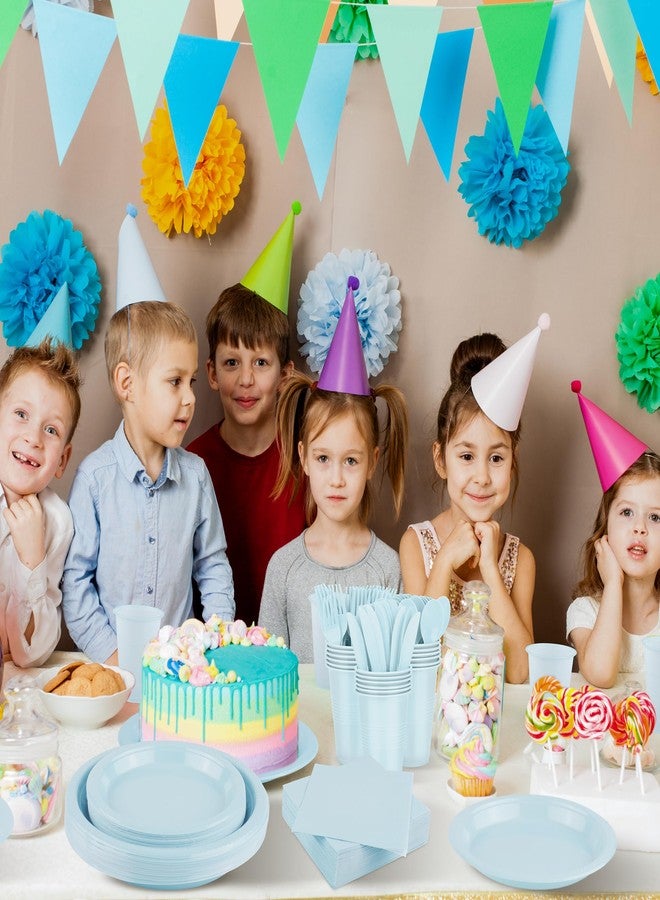 Kochorie 240 Pieces Light Blue Plastic Dinnerware Set Disposable Heavy Duty Plates Napkins Cups Silverware Dessert Dinner Plates for Birthday Wedding Baby Shower Party Supplies, Serves 30 Guests - Image 5
