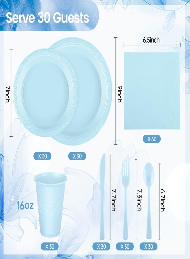 Kochorie 240 Pieces Light Blue Plastic Dinnerware Set Disposable Heavy Duty Plates Napkins Cups Silverware Dessert Dinner Plates for Birthday Wedding Baby Shower Party Supplies, Serves 30 Guests - Image 2