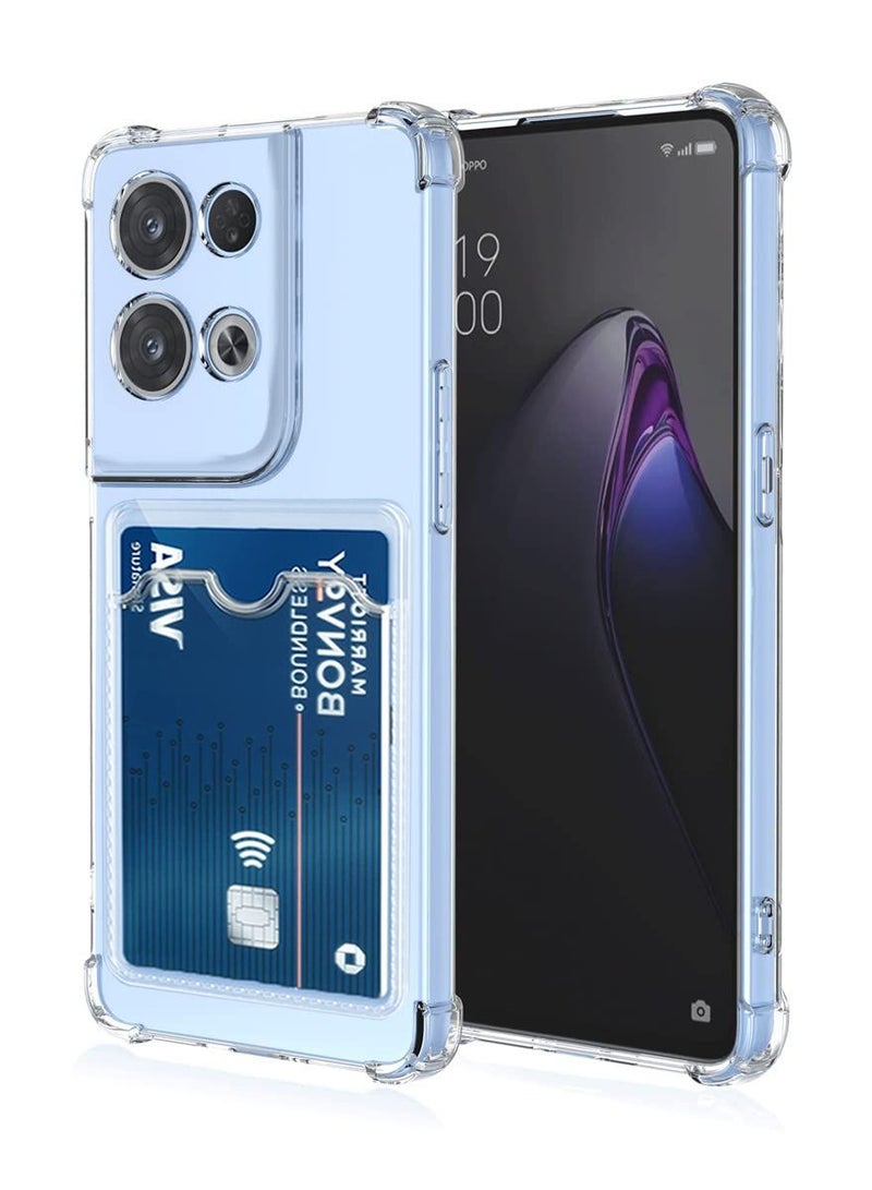 Clear Wallet Phone Case for Oppo Reno 8 Pro 5G Upgrade Card Slot Case Slim Fit Protective Soft TPU Shockproof Cover with Cute Card Holder - Transparent 