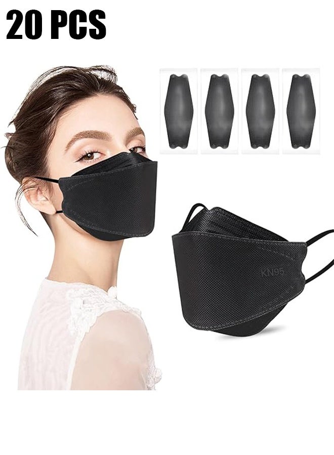 HY 20 Piece Black Disposable Face Masks, 4 Layers Black Masks Individually Wrapped, with Elastic Ear Loop, Breathable and Comfortable Adult Masks - for Office, Outdoor, Daily Use  - Image 1