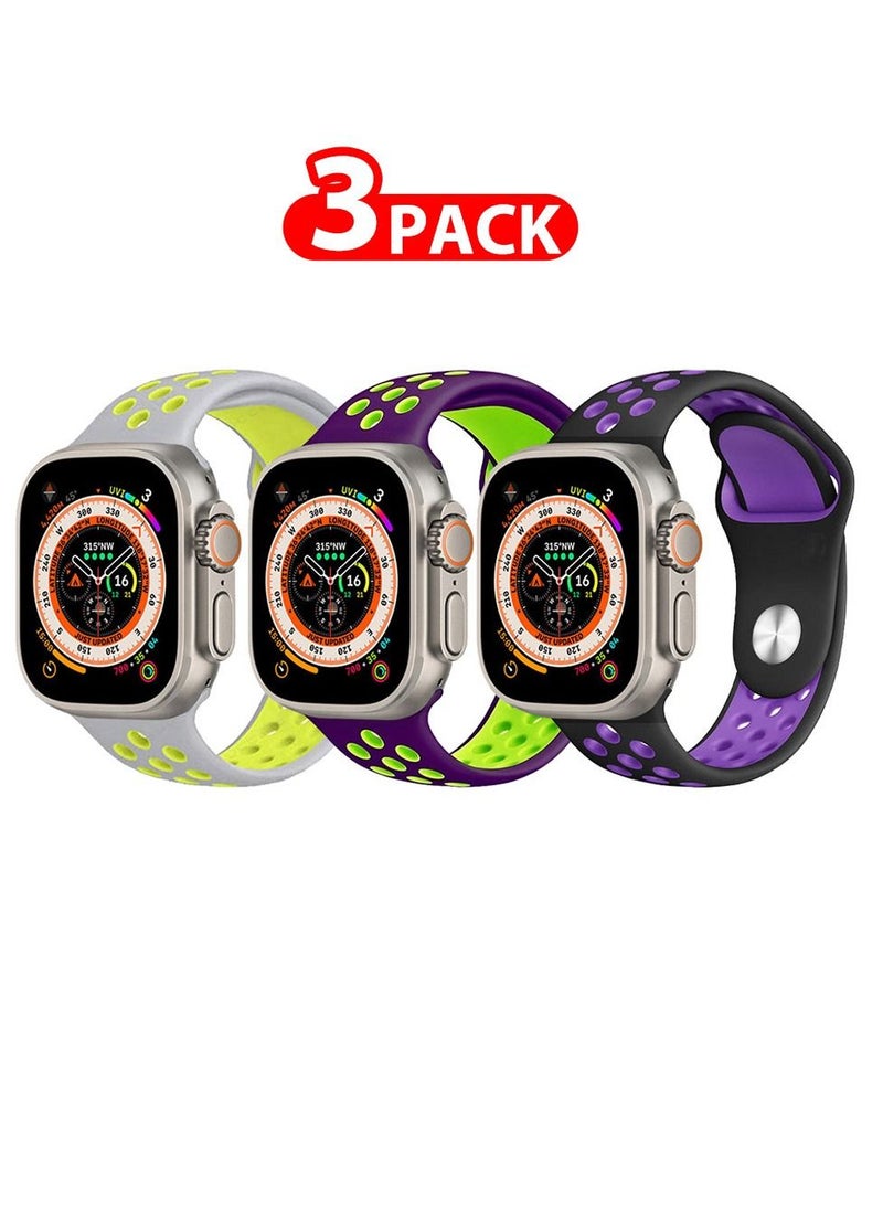 CATANES - 3 Pack For Apple Watch 49mm 45mm 44mm 42mm Silicone Sport Band Nike Strap Compatible With iWatch Series Ultra/8/7/SE/6/5/4/3/2/1 - Image 1