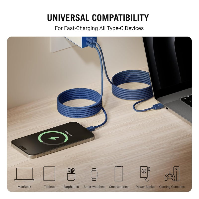 Daily Objects POP 100W Kevlar Core Magnetic Charging Cable | USB Type-C| Fast Charging, 480Mbps Data Transfer | Compatible with Android & iOS Smartphones, Earphones, Tablet/Ipads, Macbook - Blue - Image 4