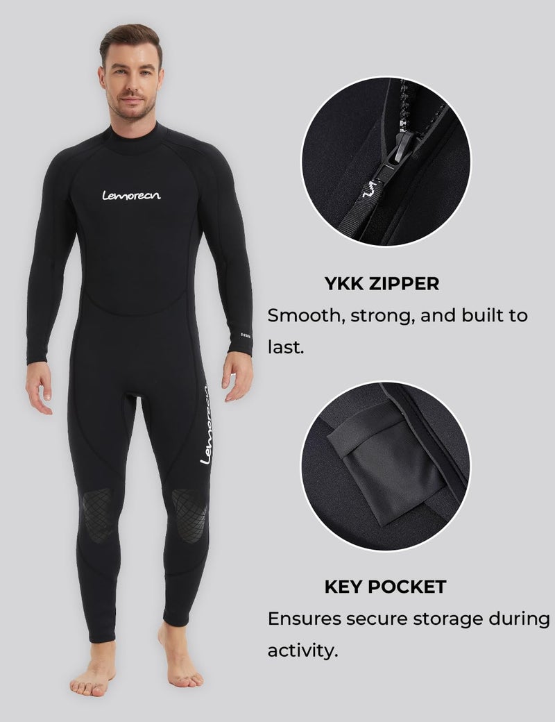 Lemorecn Mens Wetsuits Jumpsuit Neoprene 3/2mm Full Body Diving Suit (3031black-S) - Image 3