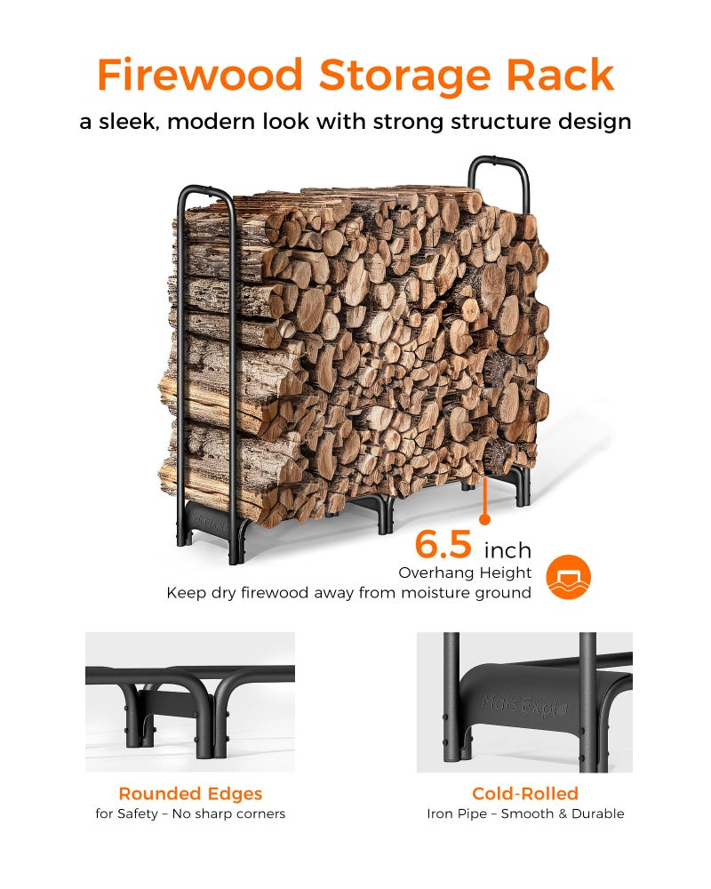 Mars Explo Firewood Rackï¼Œ4ft Heavy Duty Fire Wood Storage Racks for Indoor Outdoorï¼ŒMetal Log Holders for Firewoodï¼ŒFireplace Wood Pile Storage Stacker Organizer, Black - Image 3