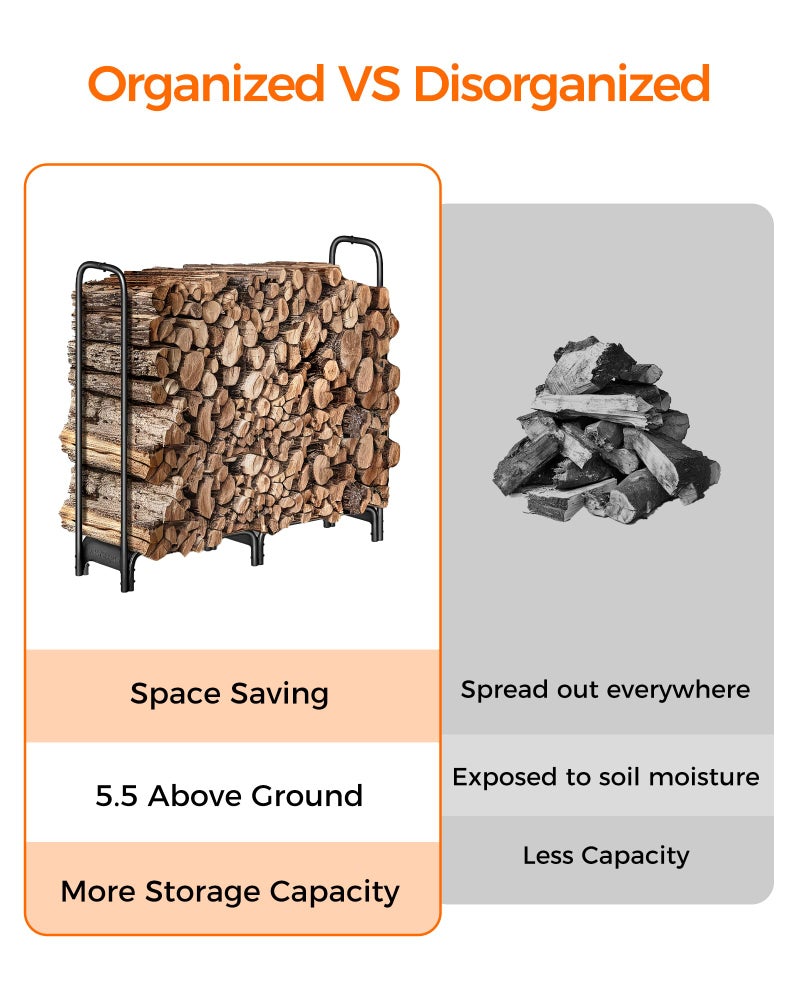 Mars Explo Firewood Rackï¼Œ4ft Heavy Duty Fire Wood Storage Racks for Indoor Outdoorï¼ŒMetal Log Holders for Firewoodï¼ŒFireplace Wood Pile Storage Stacker Organizer, Black - Image 4