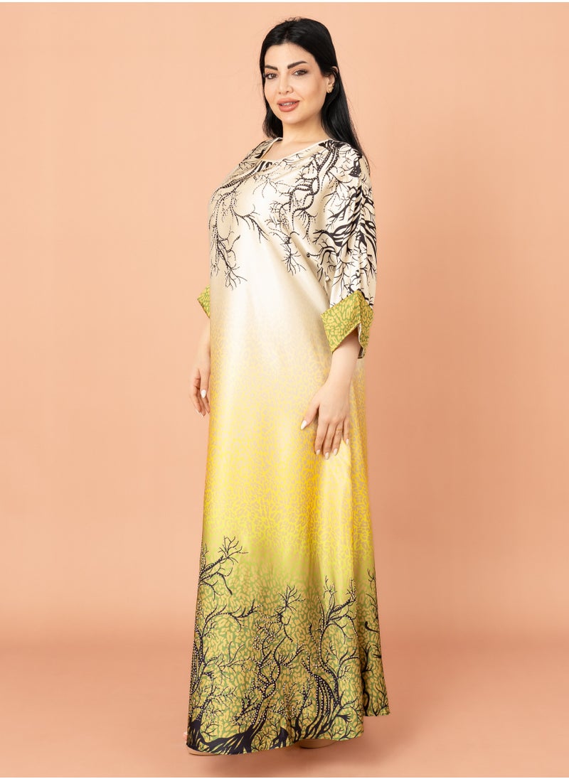 IKKXA Abstract Design Modern Jalabiya Yellow  - Image 3