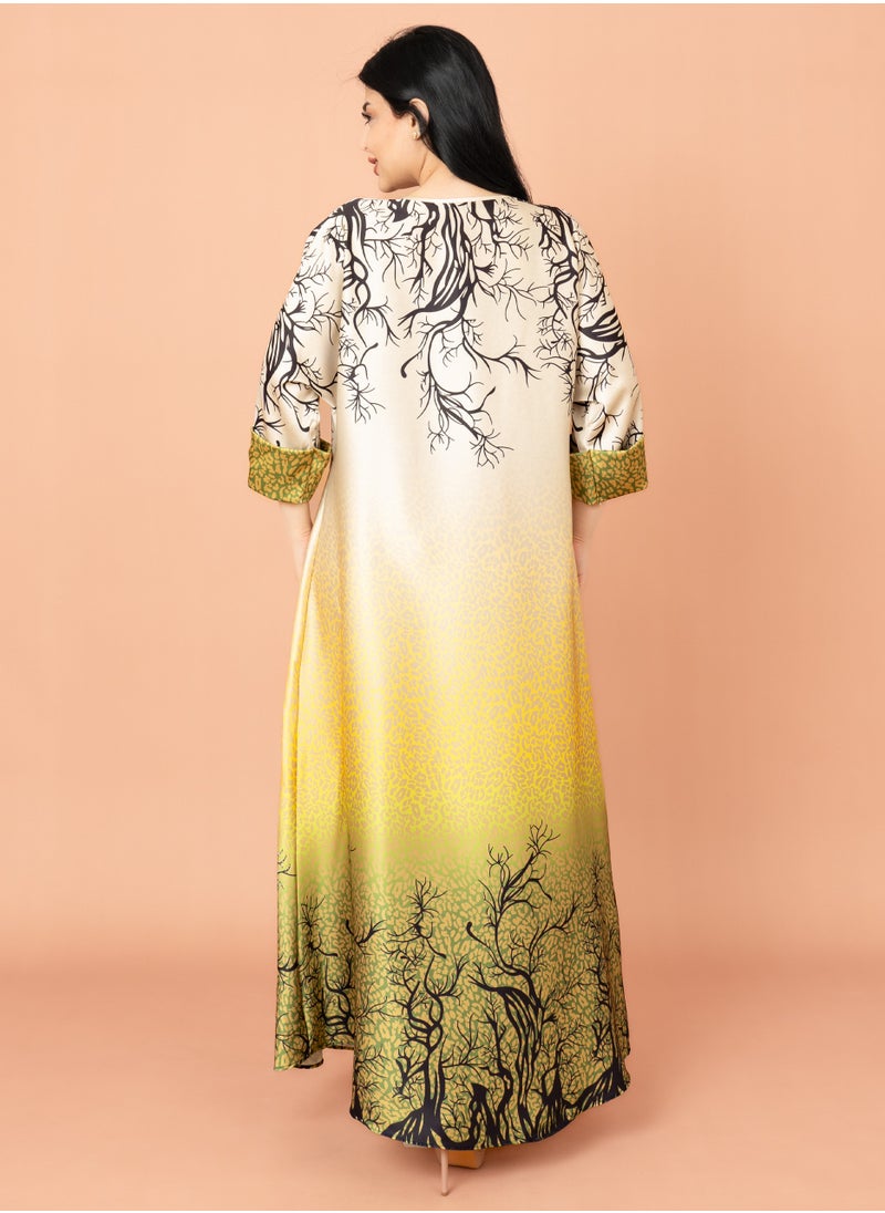 IKKXA Abstract Design Modern Jalabiya Yellow  - Image 4