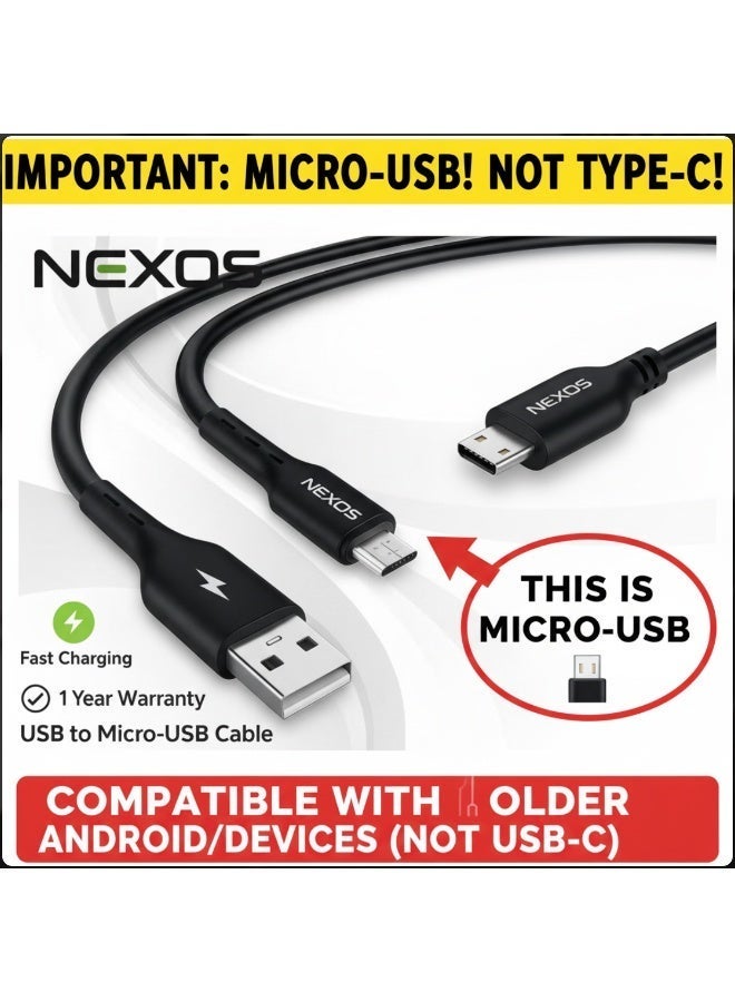 NEXOS USB to Micro-USB Cable 1M (3ft) – Fast Charging & Data Transfer with 1-Year Warranty - Image 1