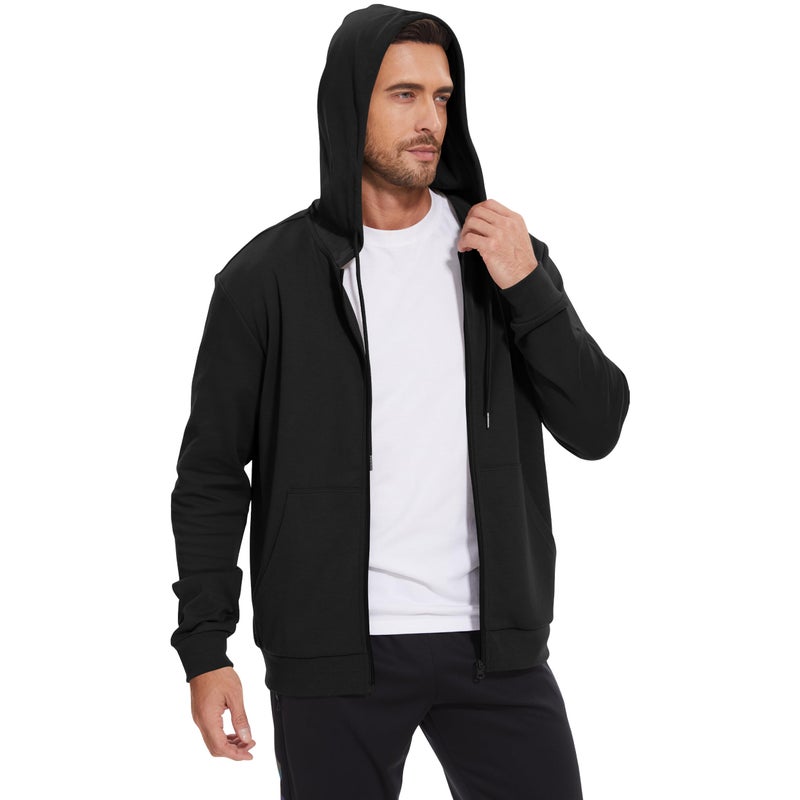 LETAOTAO Lightweight Hoodie Men Zip Up Hooded Sweatshirt Thin Slim Fit Jacket Available in Regular & Tall Sizesï¼ˆBlackï¼ŒLï¼‰ - Image 2