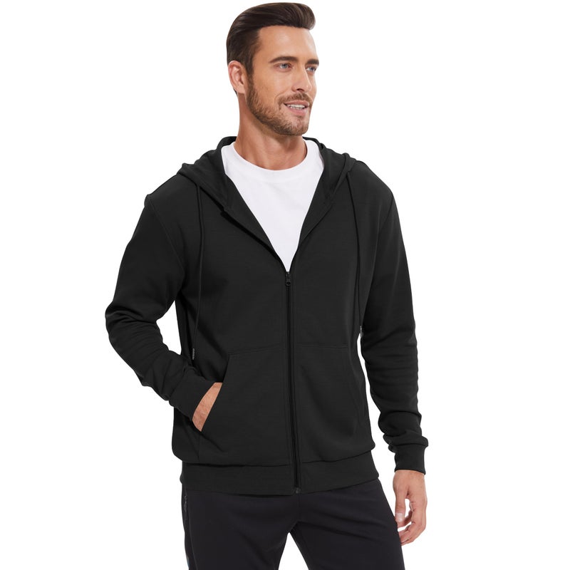 LETAOTAO Lightweight Hoodie Men Zip Up Hooded Sweatshirt Thin Slim Fit Jacket Available in Regular & Tall Sizesï¼ˆBlackï¼ŒLï¼‰ - Image 1