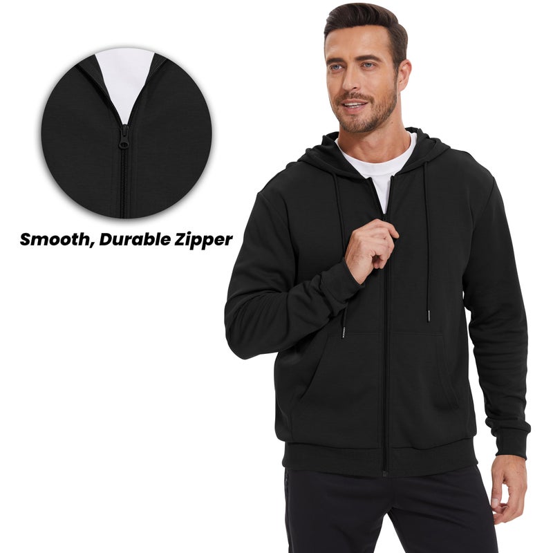 LETAOTAO Lightweight Hoodie Men Zip Up Hooded Sweatshirt Thin Slim Fit Jacket Available in Regular & Tall Sizesï¼ˆBlackï¼ŒLï¼‰ - Image 3
