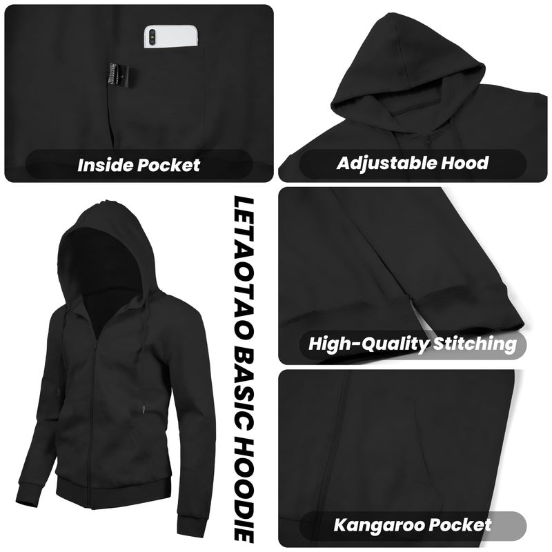 LETAOTAO Lightweight Hoodie Men Zip Up Hooded Sweatshirt Thin Slim Fit Jacket Available in Regular & Tall Sizesï¼ˆBlackï¼ŒLï¼‰ - Image 5