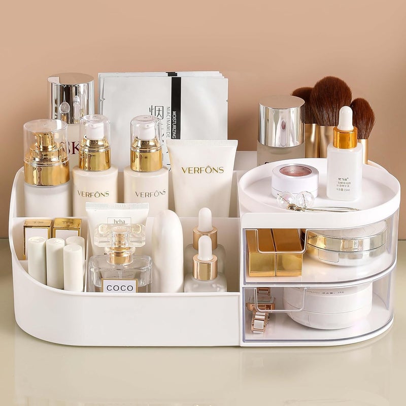 FOREWILD Organizer,Makeup Desk Organizer with Drawers,Countertop Organizer for Cosmetics,Vanity Brush with Holder for Lipstick, Brushes, Eyeshadow, and Jewelry Desktop Finishing Dresser - Image 4