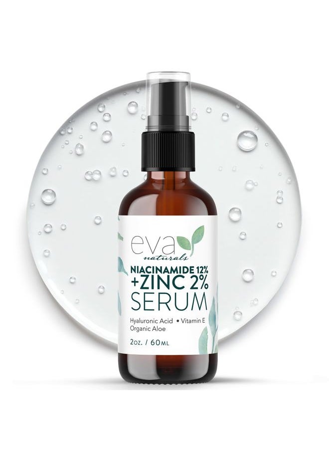 Eva Naturals Niacinamide Serum for Face - 12% Niacinamide & 2% Zinc Serum with Hyaluronic Acid - Pore Minimizer, Improve Dark Spots, Redness Relief (2 oz)  - Image 1