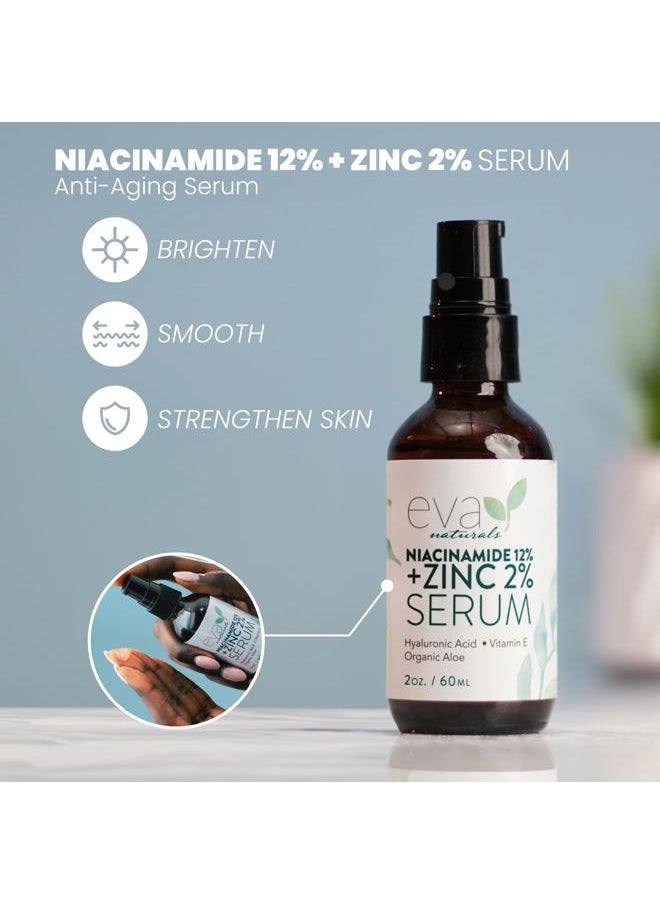 Eva Naturals Niacinamide Serum for Face - 12% Niacinamide & 2% Zinc Serum with Hyaluronic Acid - Pore Minimizer, Improve Dark Spots, Redness Relief (2 oz)  - Image 2