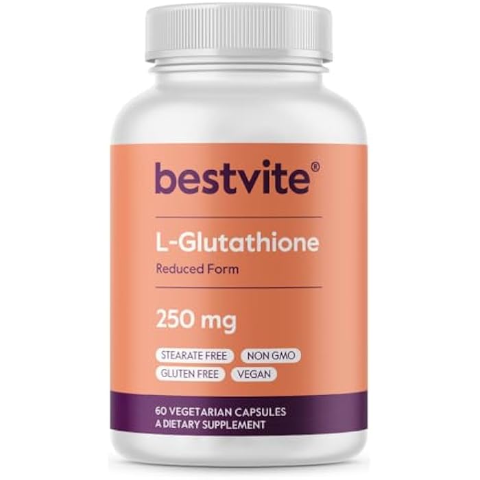BESTVITE L-Glutathione 250mg (60 Vegetarian Capsules) - No Stearates - Vegan - Non GMO - Gluten Free - Image 1