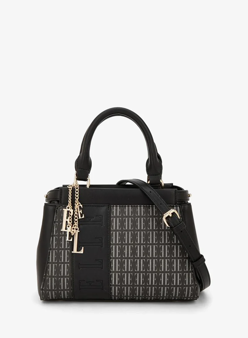 ELLE Monogram Print Satchel Bag With Detachable Strap