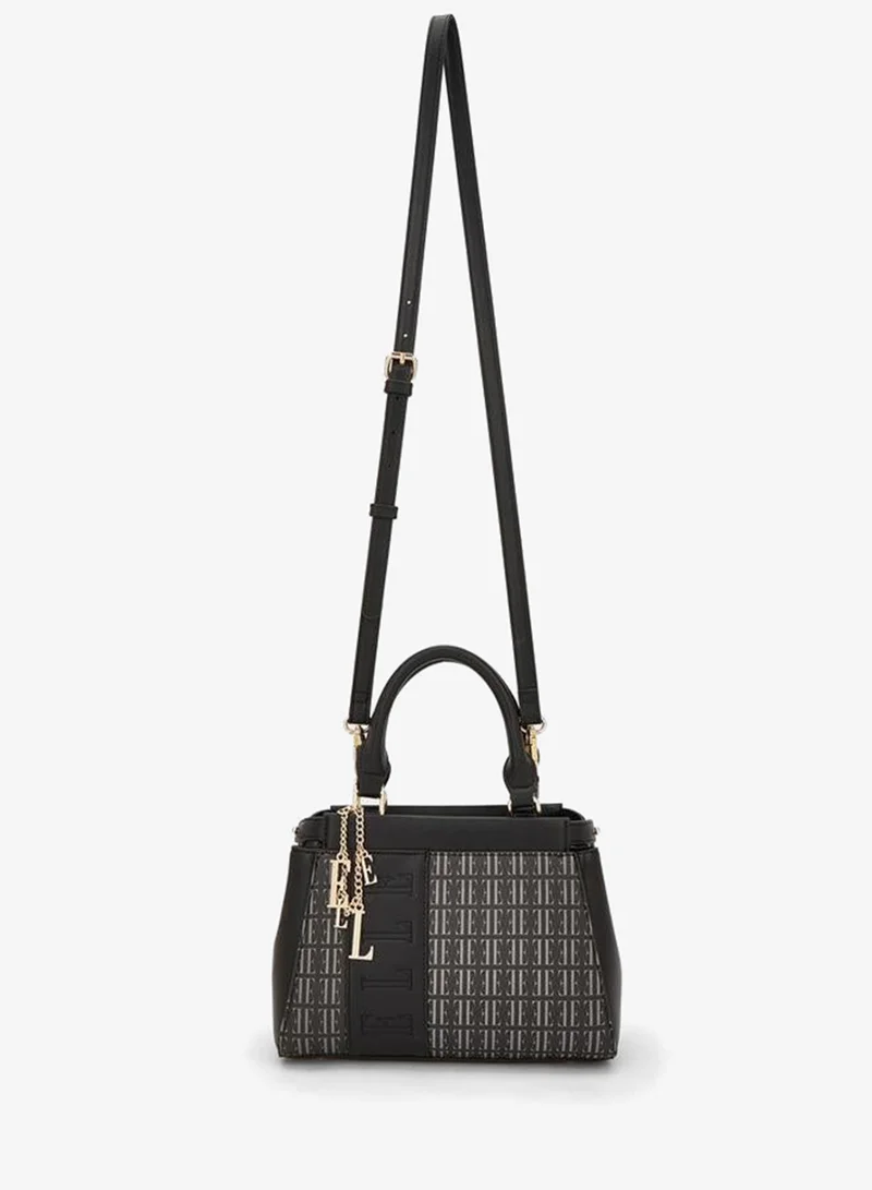 ELLE Monogram Print Satchel Bag With Detachable Strap