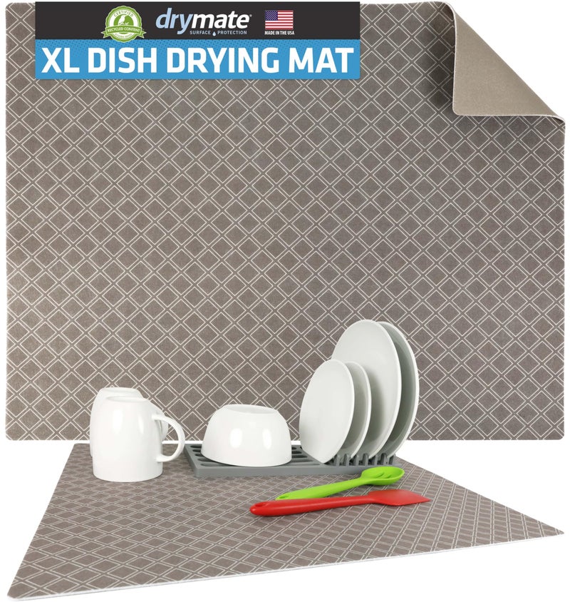 Drymate XL Dish Drying Mat Oversized 19x24 LowProfile Super Absorbent Quick Dry Fabric Waterproof  SlipResistant for Kitchen Counter Trimmable Easy to Clean USA MadeTaupe