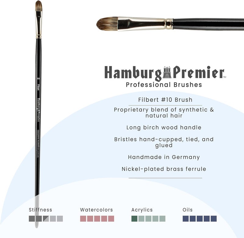 Creative Mark Hamburg Premiere Professional Oil Painting Brushes - Filbert #10 Oil Paint Brush - Handmade in Germany, Natural & Synthetic Hair Blend, Long Triple-Lacquered Birch Handle - Image 2