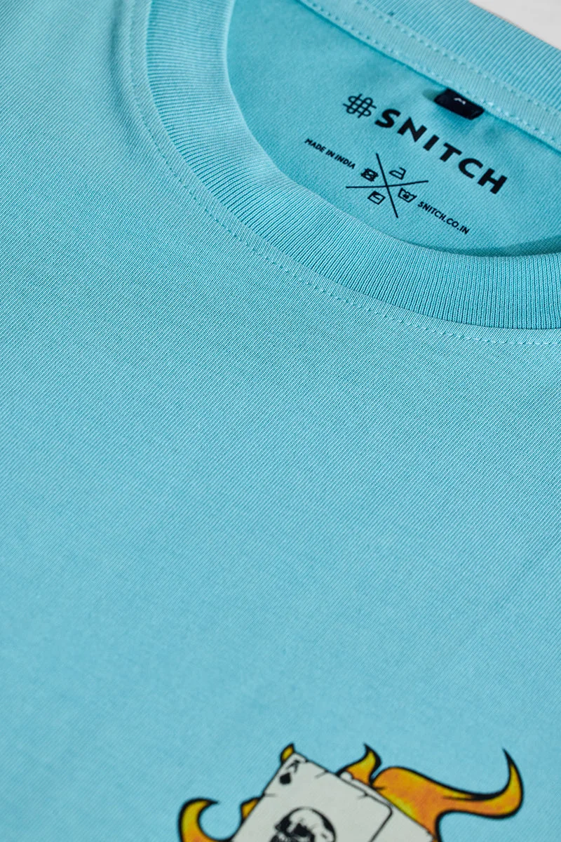 سنيتش Turquoise Graphic Half Sleeve Slim Fit Streetwear T-Shirt