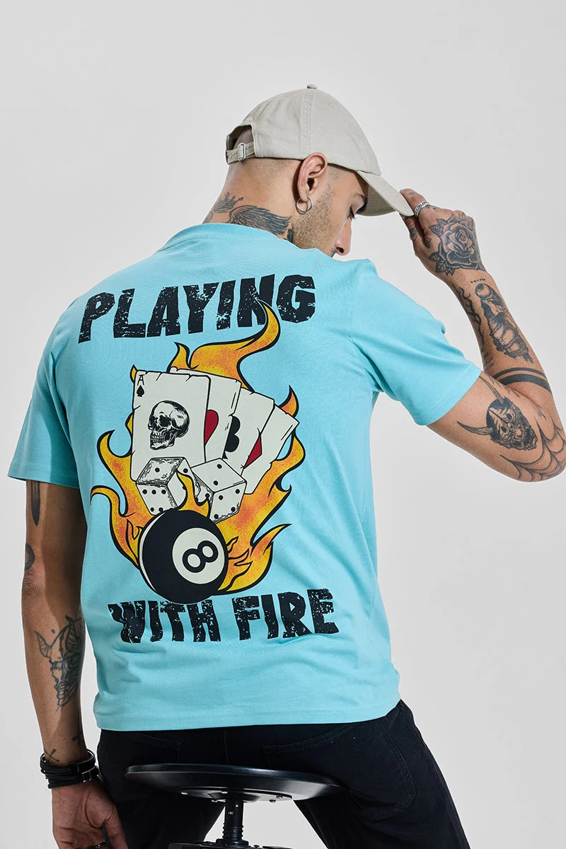 سنيتش Turquoise Graphic Half Sleeve Slim Fit Streetwear T-Shirt