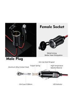 KASTWAVE 13FT Cigarette Lighter Extension Cord, 12V 24V Cigarette Lighter Plug to Socket 16AWG Heavy Duty Extension Cable with 15A Fuse and LED Indicator Car Cigarette Lighter Aux Socket Plug Connector  - Image 3