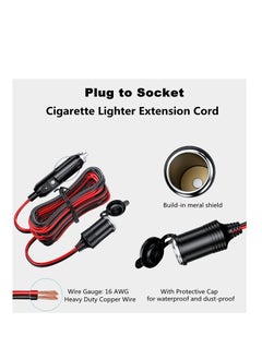 KASTWAVE 13FT Cigarette Lighter Extension Cord, 12V 24V Cigarette Lighter Plug to Socket 16AWG Heavy Duty Extension Cable with 15A Fuse and LED Indicator Car Cigarette Lighter Aux Socket Plug Connector  - Image 2