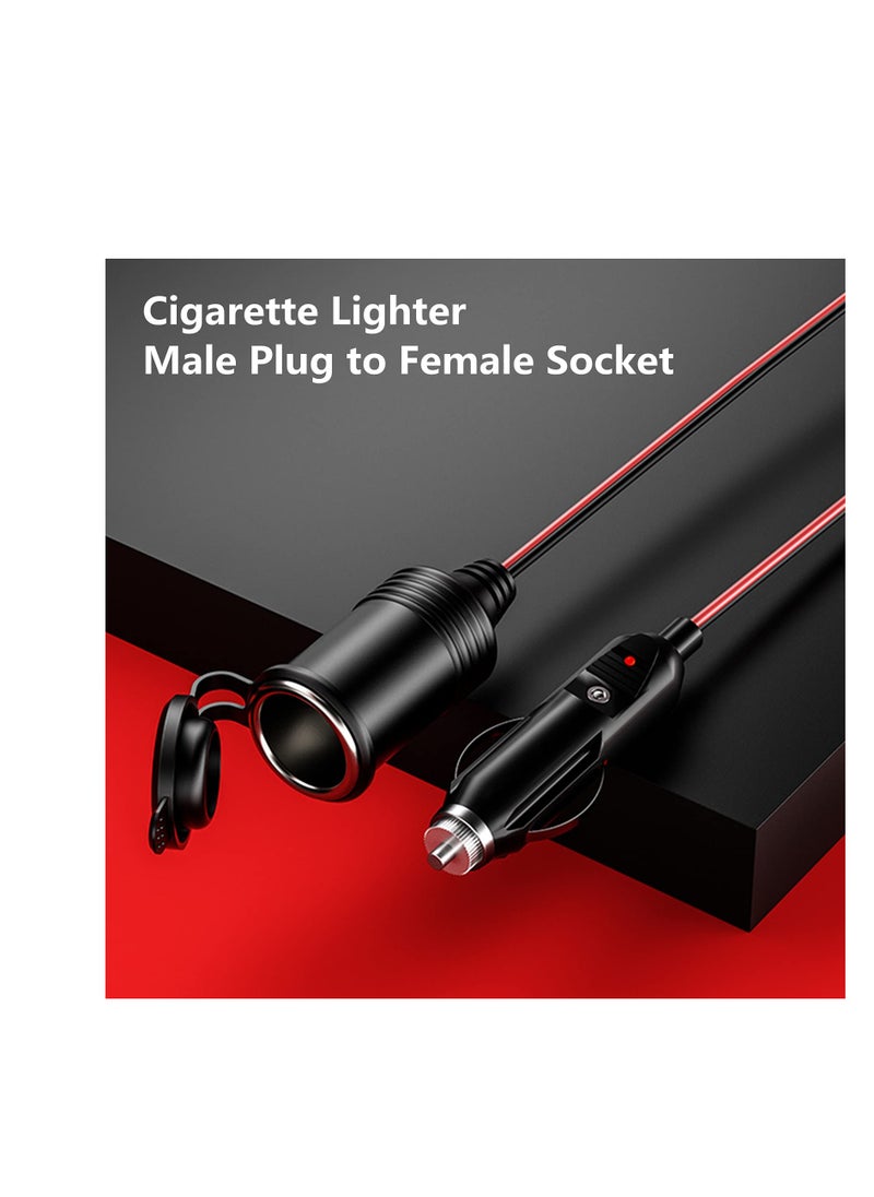 KASTWAVE - 13FT Cigarette Lighter Extension Cord, 12V 24V Cigarette Lighter Plug to Socket 16AWG Heavy Duty Extension Cable with 15A Fuse and LED Indicator Car Cigarette Lighter Aux Socket Plug Connector - Image 1