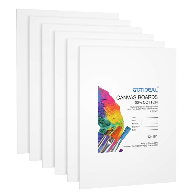 GOTIDEAL Canvases for Painting, 12x16 inch of 6 Pack, Professional Primed White Blank Flat Canvas Panels- 100% Cotton Artist Canvas Boards for Acrylics Painting, Oil Watercolor Tempera - Image 2