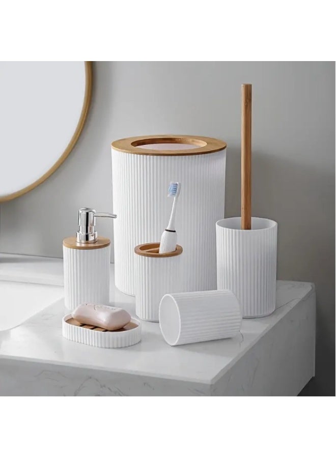 6 Pcs Bathroom Accessories Set,Household Toiletries Set,Sturdy and Durable,with Garbage can, Soap Dish, Toilet Brush, Mouthwash Cup, Lotion Bottle, Toothbrush Holder,Suitable for Family and Travel Use
