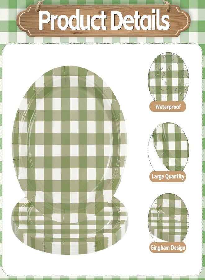 PUEVENYI 64PCS Sage Green Gingham Paper Dessert Plates - 7 Inch Disposable Round Checkered Dinner Plates for Birthday Baby Shower Wedding Picnic Party Supplies, 4 Styles - Image 3