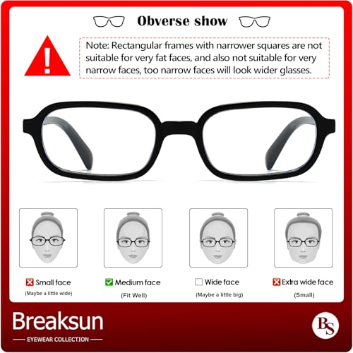 Breaksun نظارات بريكسون ريترو مستطيلة للنساء والرجال نظارات صغيرة مربعة لحجب الضوء الأزرق نظارات عتيقة (أسود) - Image 5