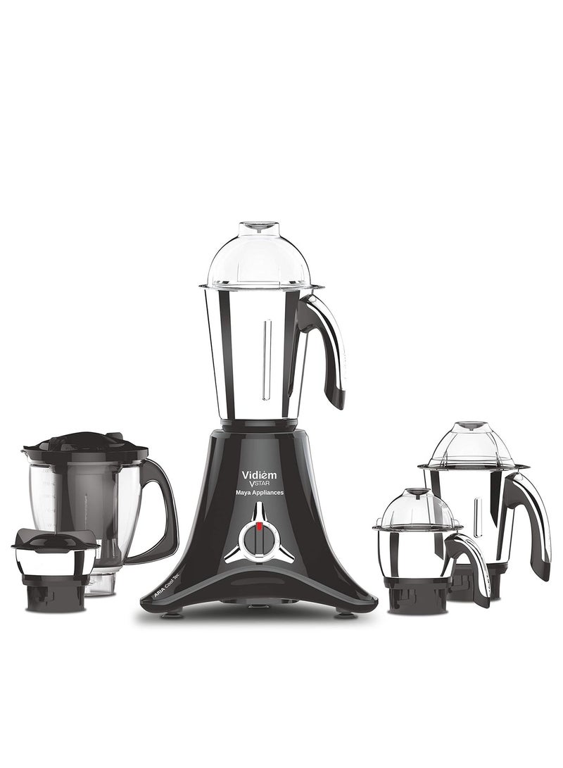 VIDIEM Vidiem acrylonitrile butadiene styrene mixer grinder 518 A Vstar premium 750Watt(Black)With 4 leak proof jars and 1 juicer mixer grinder, self-lock for wet and dry spices, chutneys and curries  - Image 1