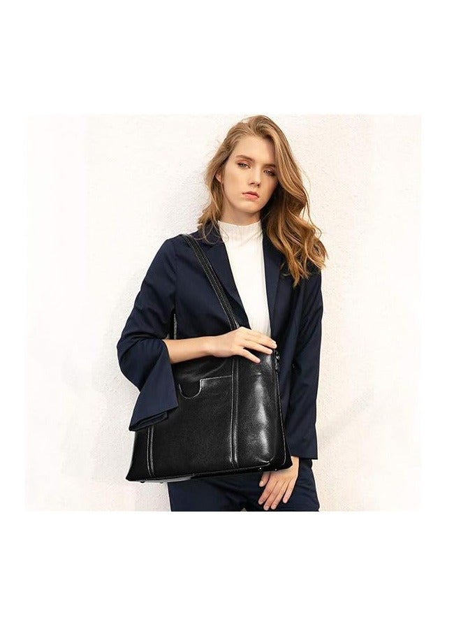 NIBEMINENT Women Genuine Leather Handbag Purse Top Handle Satchel Daily Work Tote Shoulder Bag Large Capacity  - Image 2