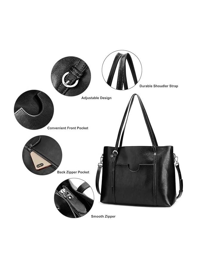 NIBEMINENT Women Genuine Leather Handbag Purse Top Handle Satchel Daily Work Tote Shoulder Bag Large Capacity  - Image 4