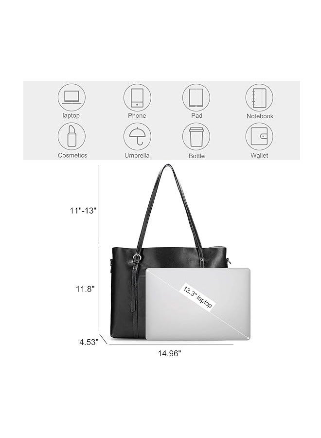 NIBEMINENT Women Genuine Leather Handbag Purse Top Handle Satchel Daily Work Tote Shoulder Bag Large Capacity  - Image 3