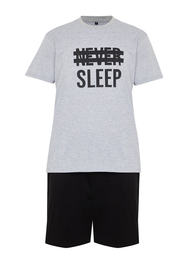 Gray Regular Fit Summer Printed Pajama Set with Shorts THMSS21PT0216