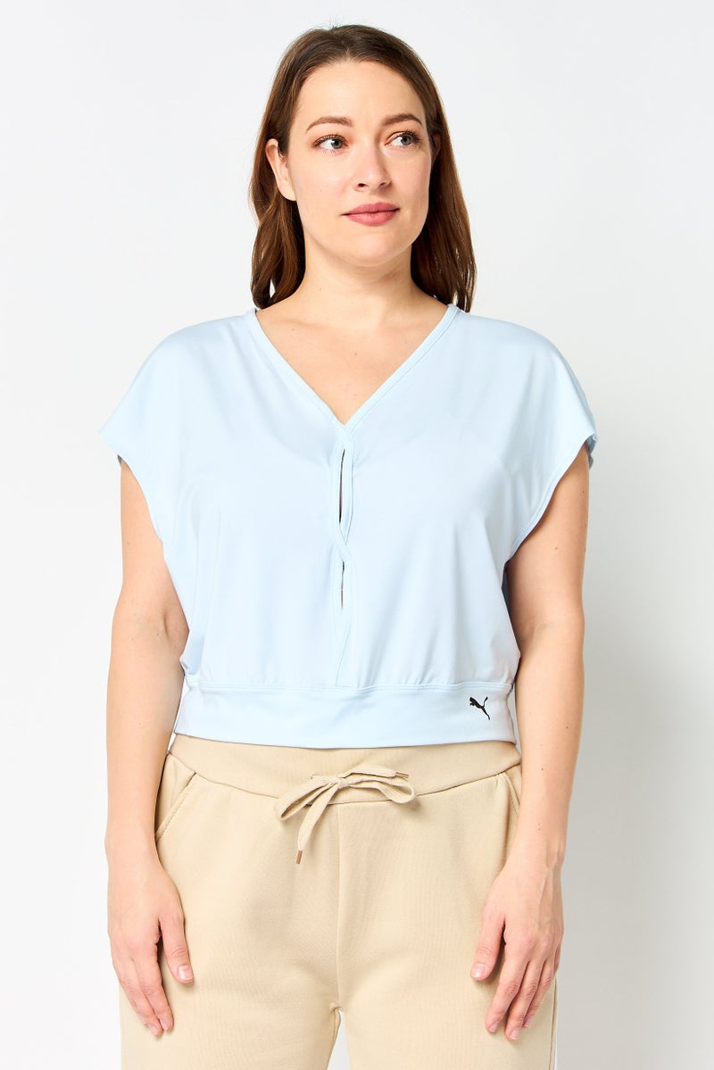 PUMA Women Sportswear Fit Short Sleeves Yoga Top, Ice Blue - Image 1